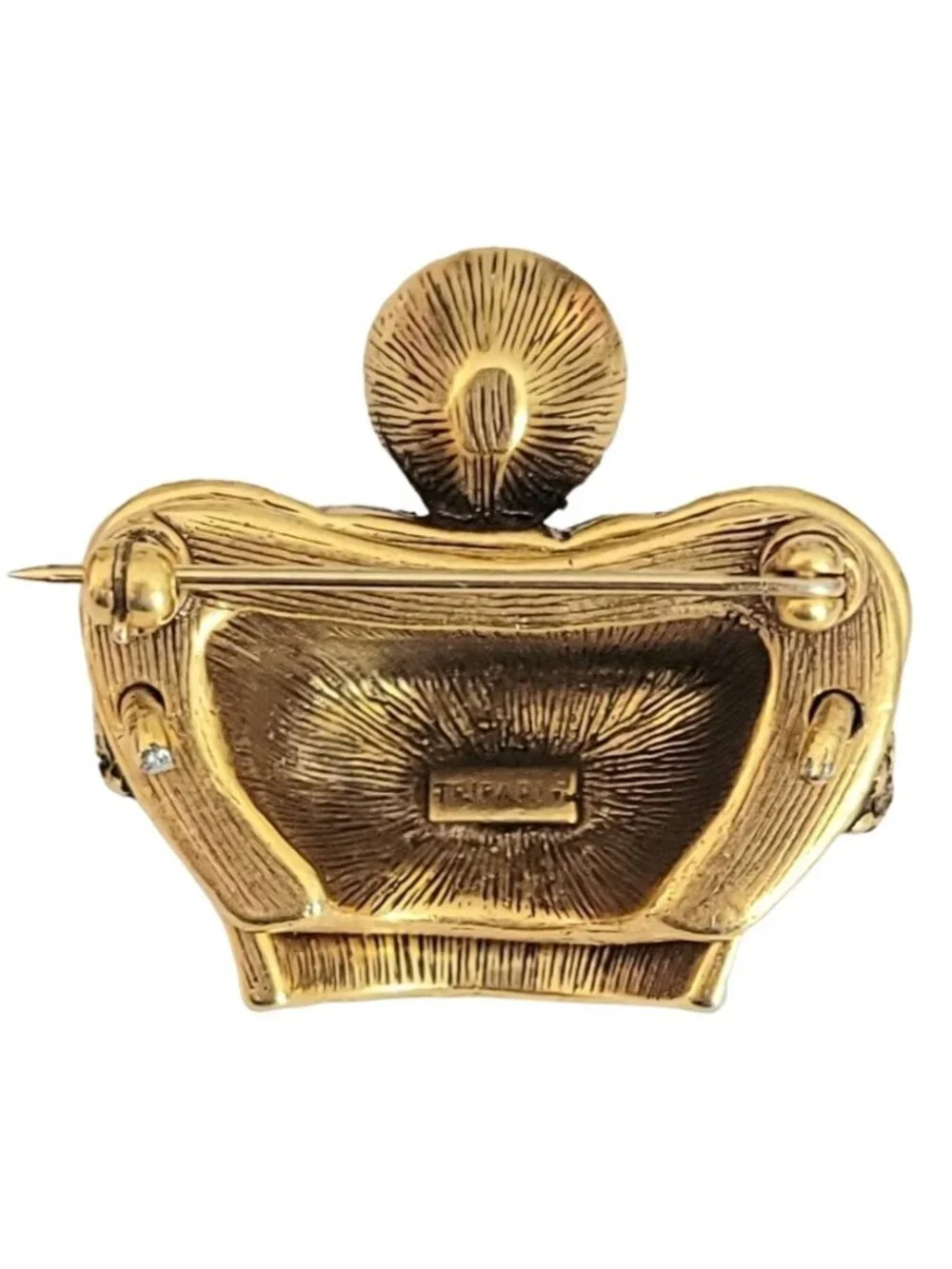 Trifari TM Gold Tone Clear Rhinestone Crown Brooch, Signed K596